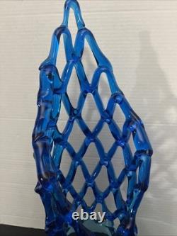 Hand-Blown Glass Murano? Unique 20 Tall Caribbean Blue Lattice WebVase