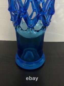 Hand-Blown Glass Murano? Unique 20 Tall Caribbean Blue Lattice WebVase
