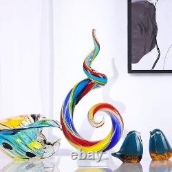 Hand-Blown Glass Sculpture, Murano-Style Statue Figurine, Blue Green Red Yellow