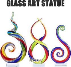 Hand-Blown Glass Sculpture, Murano-Style Statue Figurine, Blue Green Red Yellow