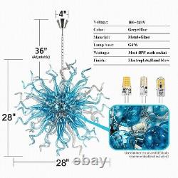 Hand Blown Glass Sputnik Chandelier Murano Blue Gray Ceiling Light Fixture