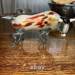 Hand Blown Glass Staring Bull 7 L 5 H Shades of Orange Murano Stunning Read