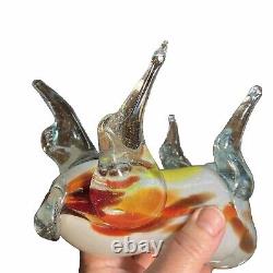 Hand Blown Glass Staring Bull 7 L 5 H Shades of Orange Murano Stunning Read