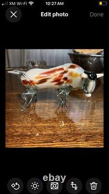 Hand Blown Glass Staring Bull 7 L 5 H Shades of Orange Murano Stunning Read