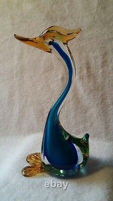 Hand Blown Glass Swan Figurine Spun Glass Vintage Bird Murano Blue Curio Decor