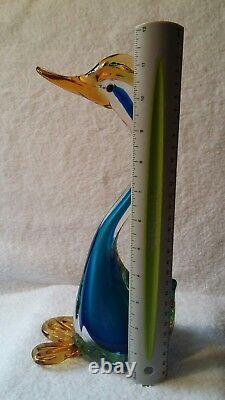 Hand Blown Glass Swan Figurine Spun Glass Vintage Bird Murano Blue Curio Decor