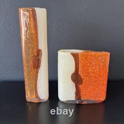 Hand Blown Glass Vase Toni Zuccheri Style Murano Repro Heavy Art Glass Set of 2