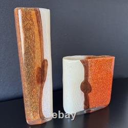 Hand Blown Glass Vase Toni Zuccheri Style Murano Repro Heavy Art Glass Set of 2