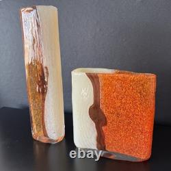 Hand Blown Glass Vase Toni Zuccheri Style Murano Repro Heavy Art Glass Set of 2