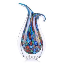 Hand Blown Glass Vase for Centerpiece, Murano Style Table Decoration, Blue Bl