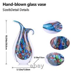 Hand Blown Glass Vase for Centerpiece, Murano Style Table Decoration, Blue Bl