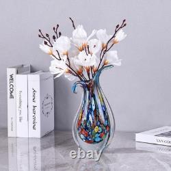 Hand Blown Glass Vase for Centerpiece, Murano Style Table Decoration, Blue Bl