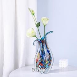 Hand Blown Glass Vase for Centerpiece, Murano Style Table Decoration, Blue Bl