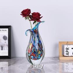 Hand Blown Glass Vase for Centerpiece, Murano Style Table Decoration, Blue Bl