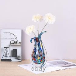 Hand Blown Glass Vase for Centerpiece, Murano Style Table Decoration, Blue Bl