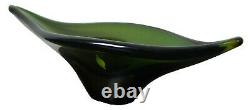 Hand Blown Green Art Glass Centerpiece Heavy Fruit Bowl Freeform Murano Modern