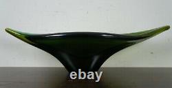 Hand Blown Green Art Glass Centerpiece Heavy Fruit Bowl Freeform Murano Modern