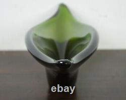 Hand Blown Green Art Glass Centerpiece Heavy Fruit Bowl Freeform Murano Modern