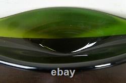 Hand Blown Green Art Glass Centerpiece Heavy Fruit Bowl Freeform Murano Modern