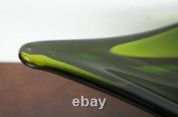 Hand Blown Green Art Glass Centerpiece Heavy Fruit Bowl Freeform Murano Modern