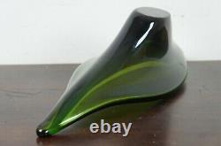 Hand Blown Green Art Glass Centerpiece Heavy Fruit Bowl Freeform Murano Modern