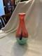 Hand Blown Heavy Art Glass Vase Murano Style 15 Orange, Blue multi colored