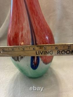 Hand Blown Heavy Art Glass Vase Murano Style 15 Orange, Blue multi colored