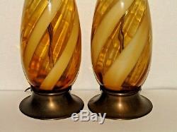 Hand Blown Italian Glass Ribbon Swirl Pattern Murano Lamp Set