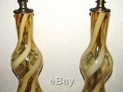 Hand Blown Italian Glass Ribbon Swirl Pattern Murano Lamp Set