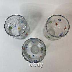Hand Blown Millefiori Murano Bubble Art Glass Drinking Glasses 16 oz Set of 6