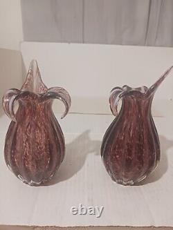 Hand Blown Murano Amethyst Swirled Vases