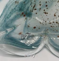 Hand Blown Murano Blue Pedal Art Glass Bowl with Gold Flakes