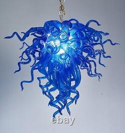 Hand Blown Murano Glass Chandelier Luxury Sea Blue Lighting Light Fixture 28 H