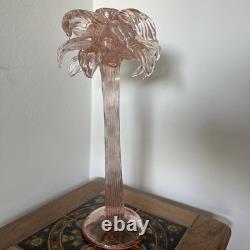 Hand Blown Murano Glass Palm Tree Candle Holder Hand Signed Over 20 Tall, Pink