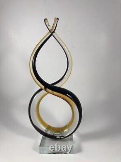 Hand Blown Murano Glass Sculpture Brown Caramel Clear Color