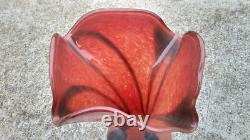 Hand Blown Murano Glass Vase Red Black Signed by Artist Or Marcoh 12 Tall
