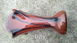 Hand Blown Murano Glass Vase Red Black Signed by Artist Or Marcoh 12 Tall