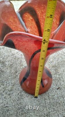 Hand Blown Murano Glass Vase Red Black Signed by Artist Or Marcoh 12 Tall