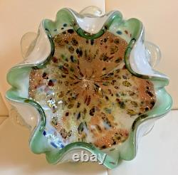 Hand Blown Murano Glass Vintage Bowl Trinket Dish Multi Eames Era 7.2 Art Glass