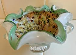 Hand Blown Murano Glass Vintage Bowl Trinket Dish Multi Eames Era 7.2 Art Glass