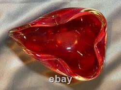 Hand Blown Murano Heart Pinched Red glass UV 365 Reactive