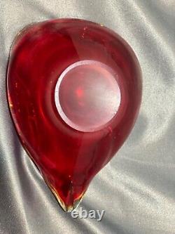 Hand Blown Murano Heart Pinched Red glass UV 365 Reactive