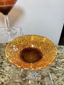 Hand Blown Murano Orange Brown Speckled Glass Martini Glasses Set Of 8 RARE