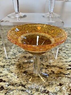 Hand Blown Murano Orange Brown Speckled Glass Martini Glasses Set Of 8 RARE