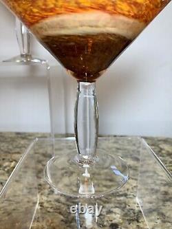 Hand Blown Murano Orange Brown Speckled Glass Martini Glasses Set Of 8 RARE
