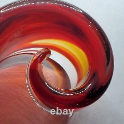 Hand Blown Murano Snake like Glass with Red and Orange Ribbon Swirl Patterns