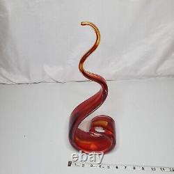 Hand Blown Murano Snake like Glass with Red and Orange Ribbon Swirl Patterns