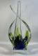 Hand Blown Murano Sommerso Art Glass Sculpture Green Blue Free Form Design