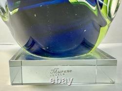 Hand Blown Murano Sommerso Art Glass Sculpture Green Blue Free Form Design