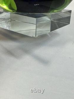 Hand Blown Murano Sommerso Art Glass Sculpture Green Blue Free Form Design